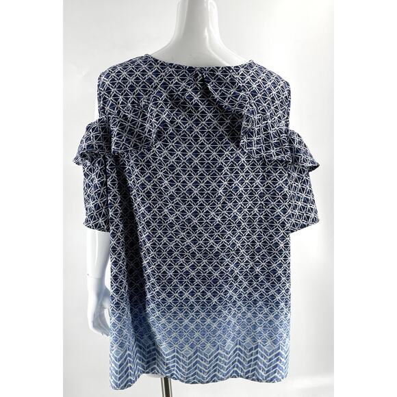 Catherines Womens Georgette Open Shoulder Top Plus Size 2X Ruffle Ombre Blue - Picture 3 of 6